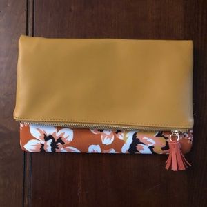 Mustard yellow, floral clutch